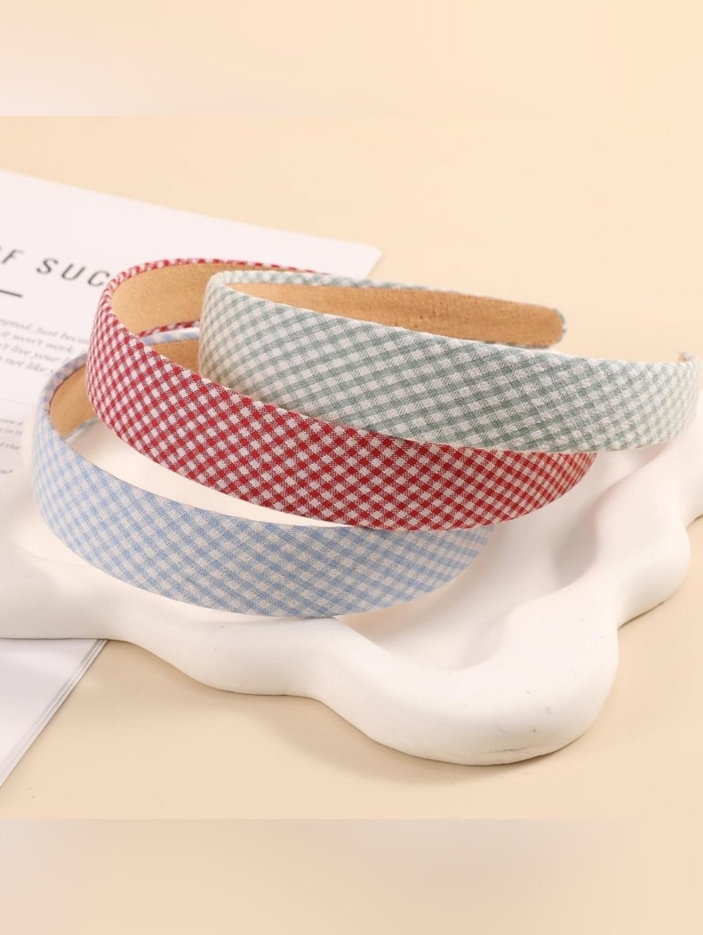 💜3/$25 Set Of 3 Gingham Fabric Headbands Red, Blue, Green